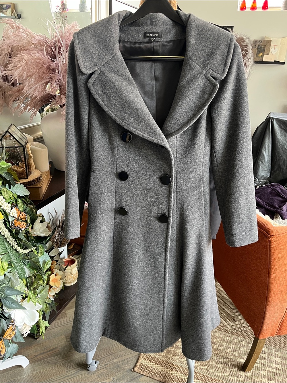 Vintage Wool Blend Dress Coat Double Breasted With A-Line Shape.